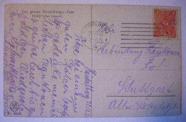 Ansichtskarte Das grosse Heidelberger Fass, 212 422 Liter fassend (1922)